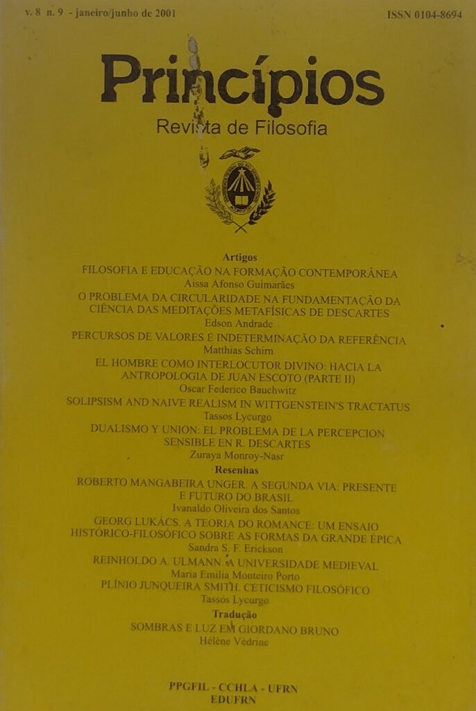 Principios - Revista De Filosofia V. 08 / Nº 09 Jan/jun de 2001