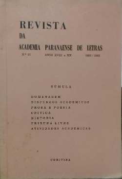 Revista Da Academia Paranaense De Letras Nº 27 Anos Xviii A Xx 1980/1982