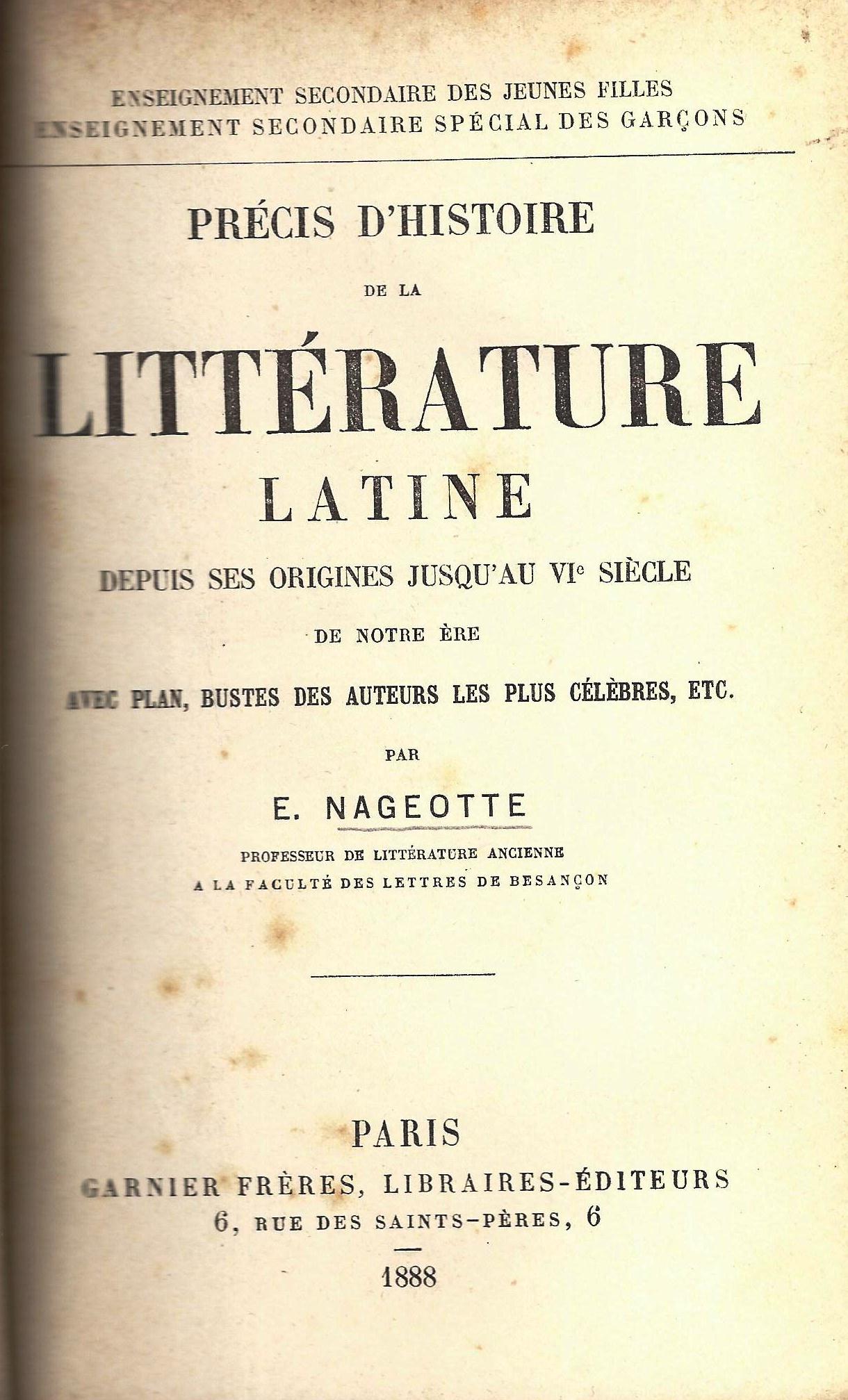 Precis D'histoire De La Litterature Latine - Encadernacao Original