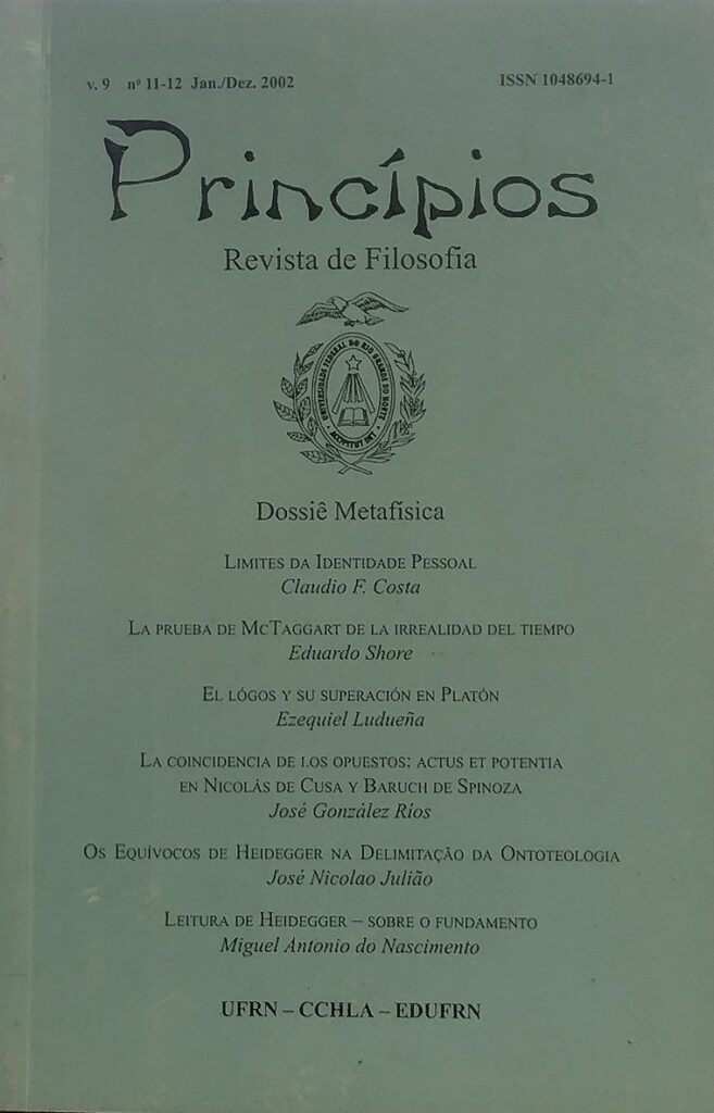 Principios - Revista De Filosofia V. 09 / Nº 11-12 Jan / Dez - 2002