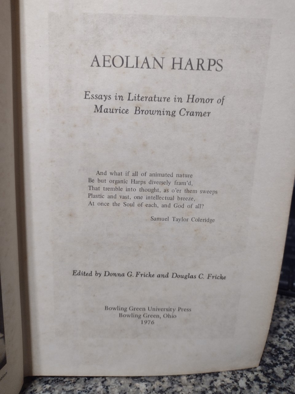 Aeolian Harps - Essays In Literature In Honor Of Maurice Browning Cramer