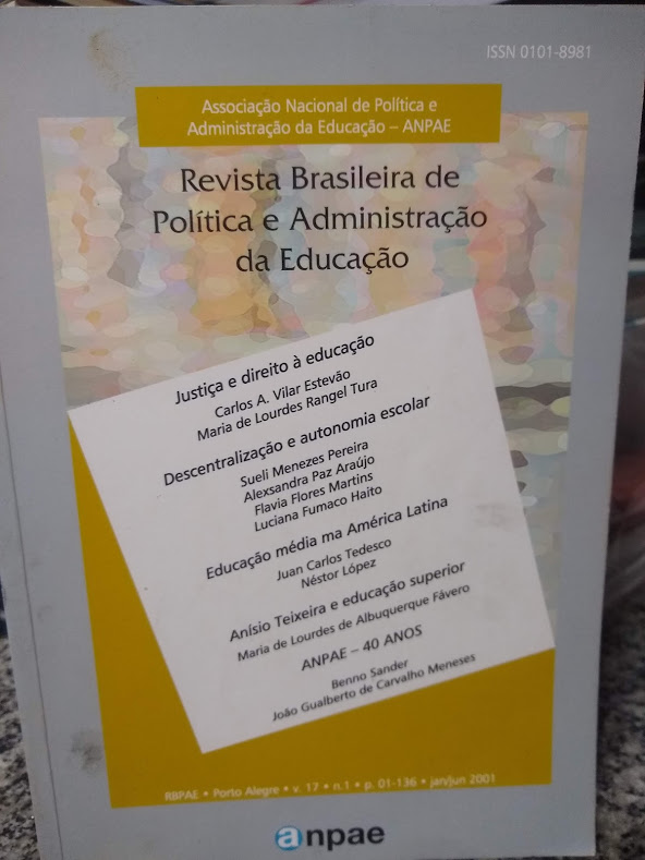 Revista Brasileira De Politica E Administracao Da Educacao - V. 17 Nº1 Jan/jun 2001