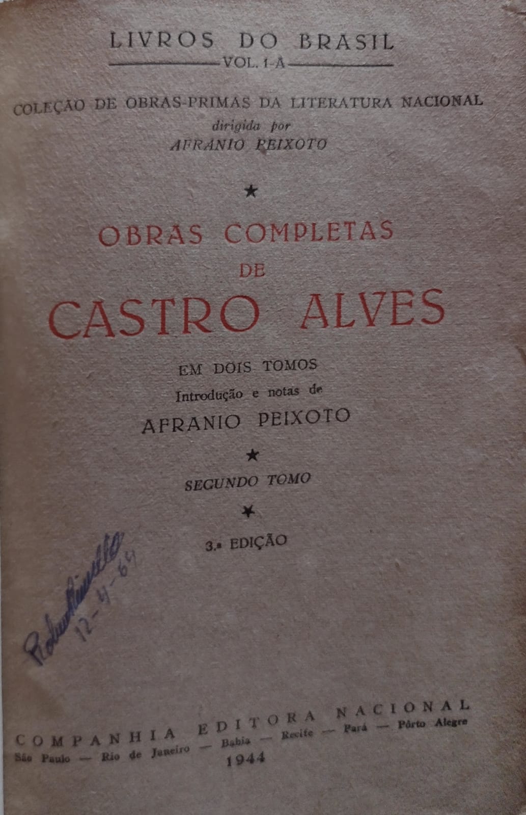 Obras Completas De Castro Alves - Tomo II - Reencadernado