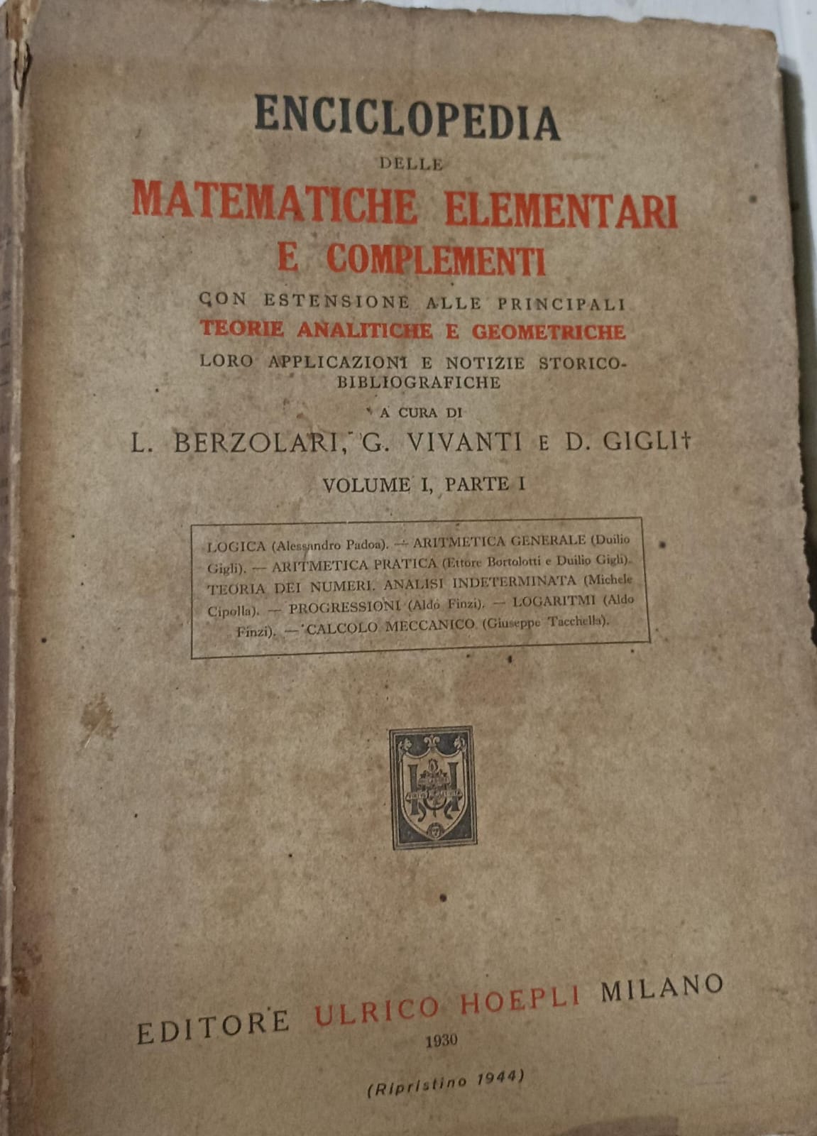 enciclopedia delle matematiche elementari e complementi